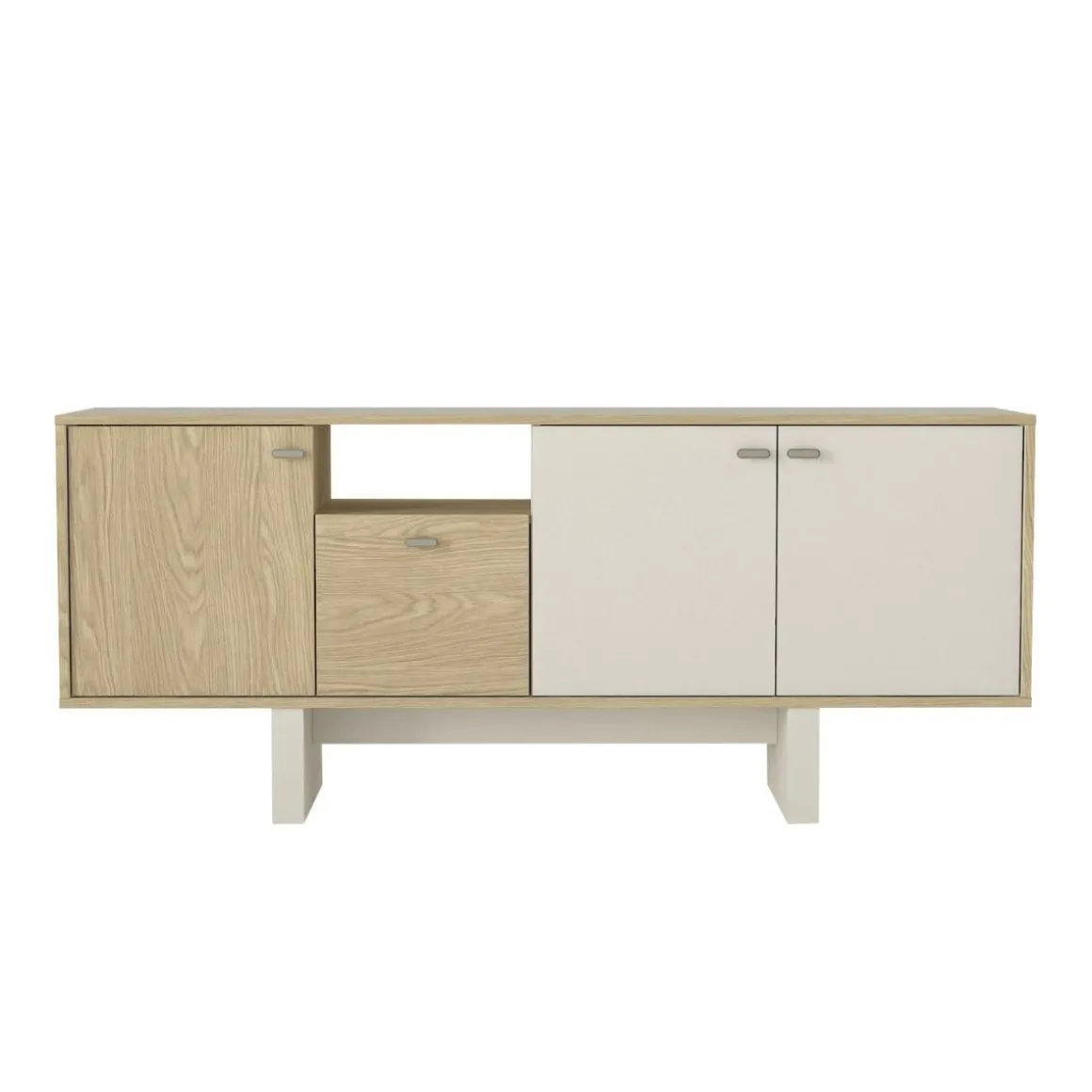 Aparador Selinos 4 puertas blanco/natural 76x180x45 cm