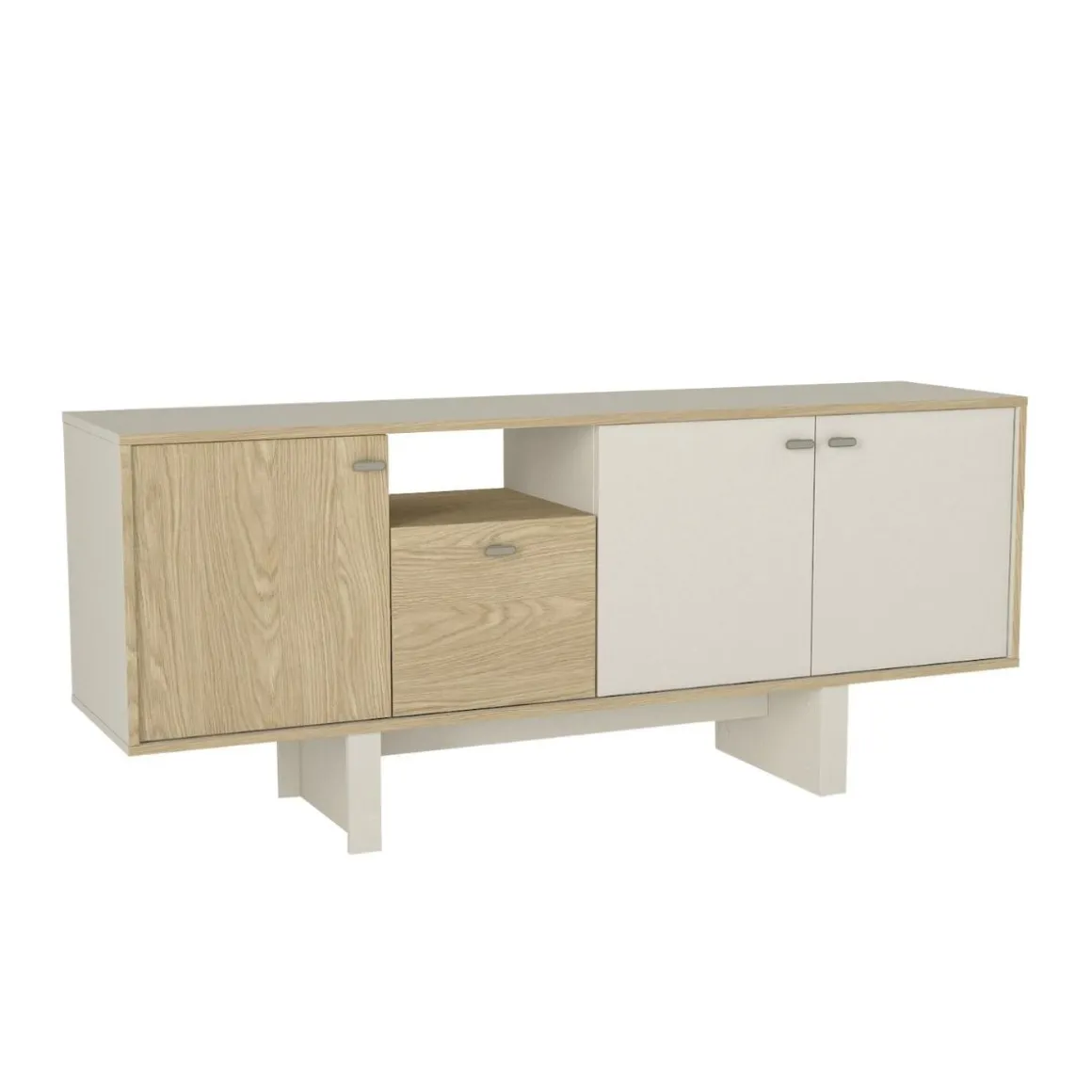 Aparador Selinos 4 puertas blanco/natural 76x180x45 cm