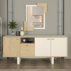 Aparador Selinos 4 puertas blanco/natural 76x180x45 cm