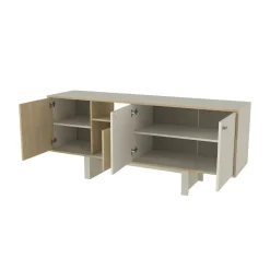 Aparador Selinos 4 puertas blanco/natural 76x180x45 cm