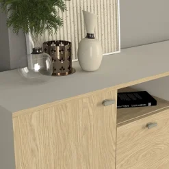 Aparador Selinos 4 puertas blanco/natural 76x180x45 cm