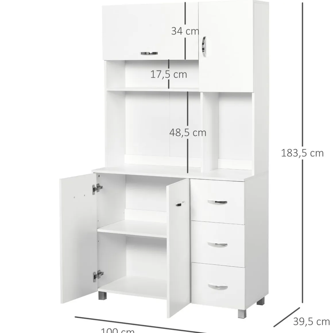 Aparador Serrano Homcom 3 cajones + 4 puertas blanco 183,5x100x39,5 cm