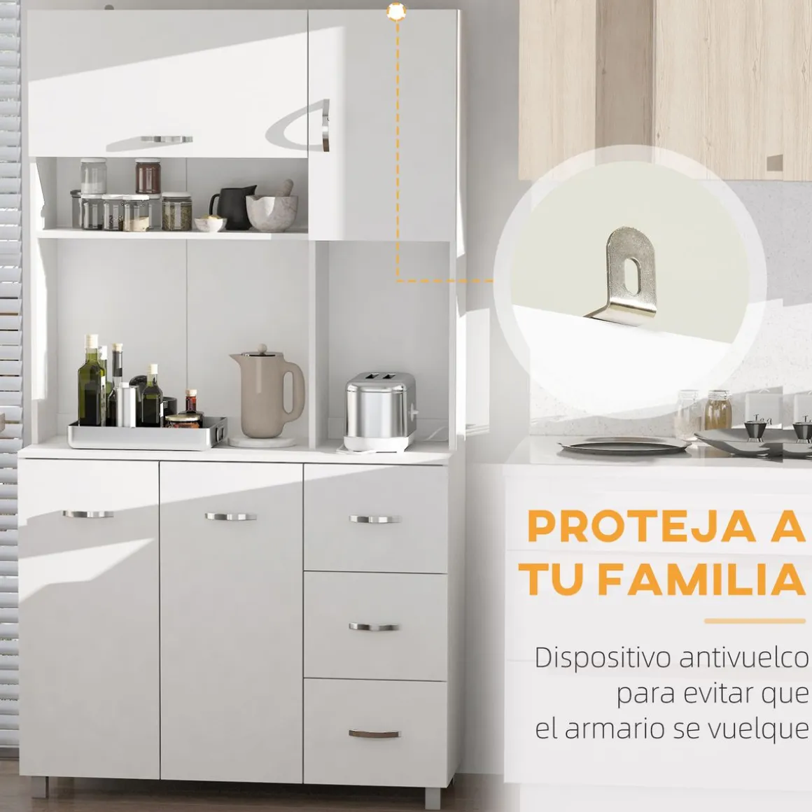Aparador Serrano Homcom 3 cajones + 4 puertas blanco 183,5x100x39,5 cm