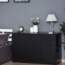 Aparador Shagrila Homcom 3 puertas + 2 cajones + estantes negro 74x117x36 cm