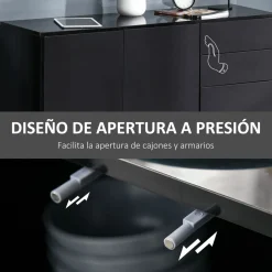 Aparador Shagrila Homcom 3 puertas + 2 cajones + estantes negro 74x117x36 cm