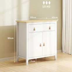 Aparador Skadi Homcom 2 puertas con cajón blanco 90x80x40 cm