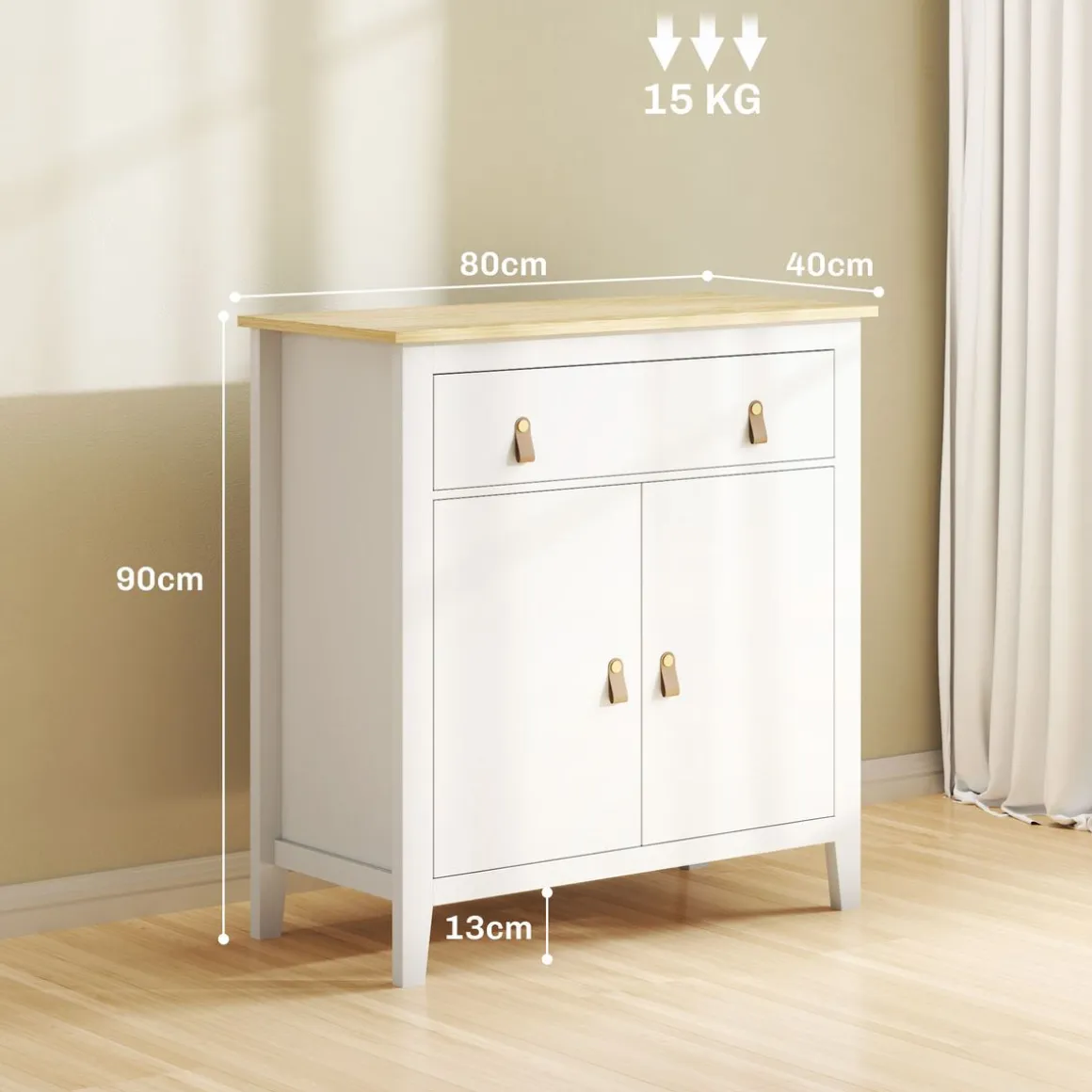 Aparador Skadi Homcom 2 puertas con cajón blanco 90x80x40 cm