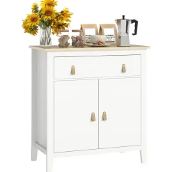 Aparador Skadi Homcom 2 puertas con cajón blanco 90x80x40 cm