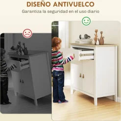 Aparador Skadi Homcom 2 puertas con cajón blanco 90x80x40 cm