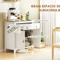 Aparador Skadi Homcom 2 puertas con cajón blanco 90x80x40 cm