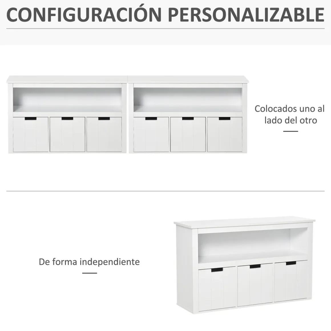 Aparador Tauro Homcom 3 cajones + estante blanco 61,5x102x33 cm