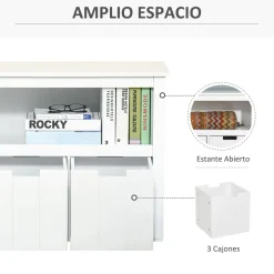 Aparador Tauro Homcom 3 cajones + estante blanco 61,5x102x33 cm