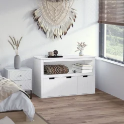 Aparador Tauro Homcom 3 cajones + estante blanco 61,5x102x33 cm