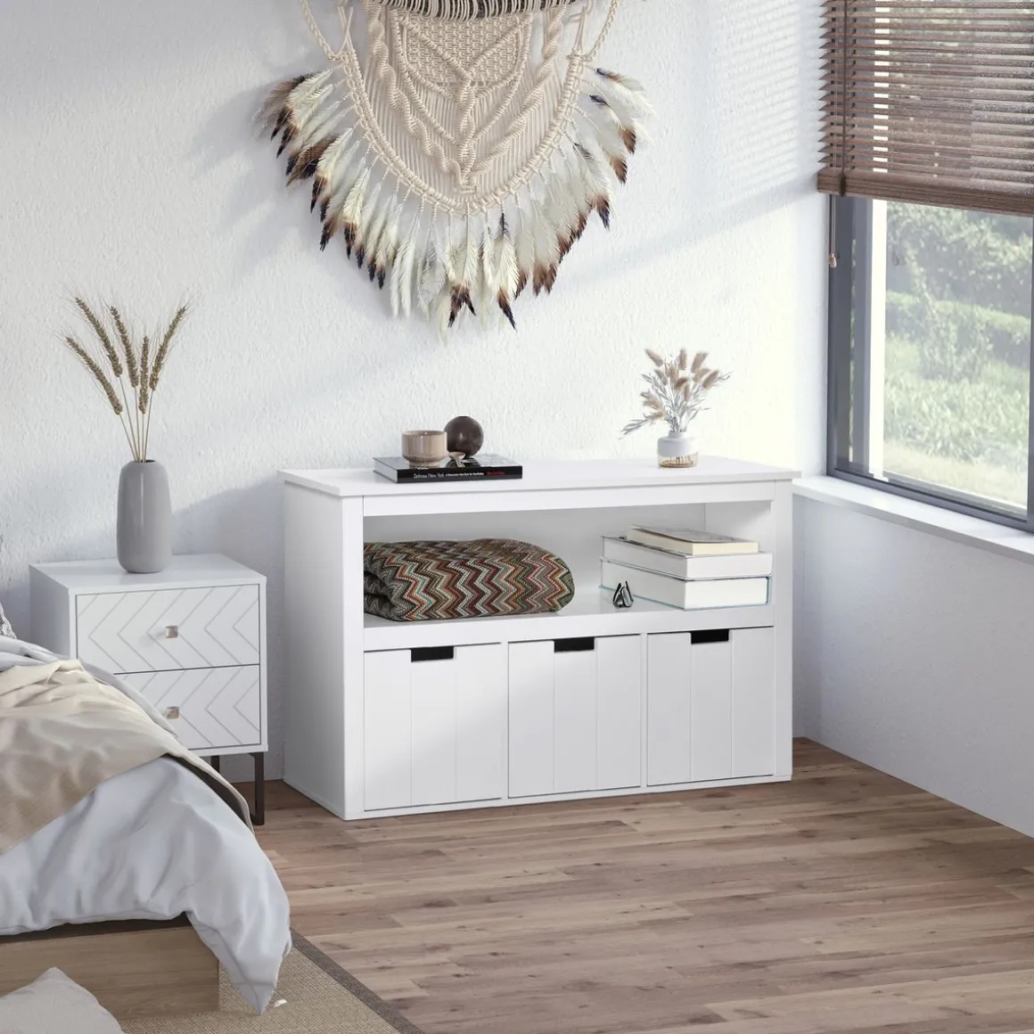 Aparador Tauro Homcom 3 cajones + estante blanco 61,5x102x33 cm