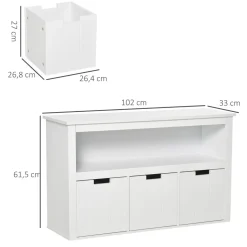Aparador Tauro Homcom 3 cajones + estante blanco 61,5x102x33 cm
