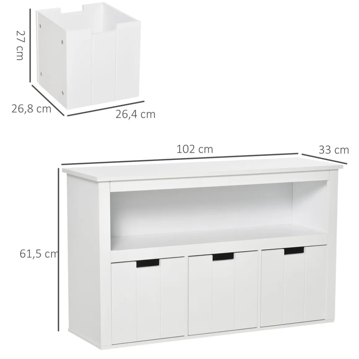 Aparador Tauro Homcom 3 cajones + estante blanco 61,5x102x33 cm