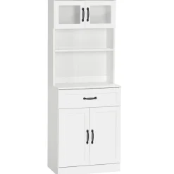 Aparador Tina Homcom 4 puertas + 2 compartimentos blanco 161x60x38 cm