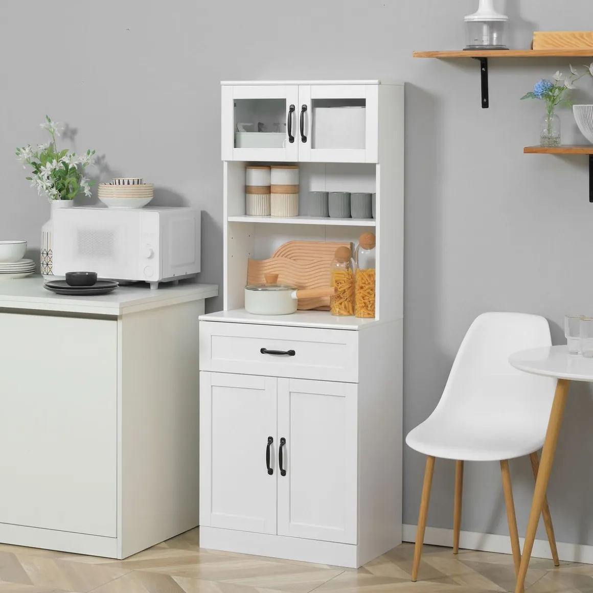 Aparador Tina Homcom 4 puertas + 2 compartimentos blanco 161x60x38 cm