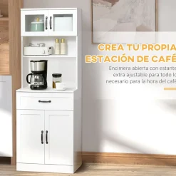 Aparador Tina Homcom 4 puertas + 2 compartimentos blanco 161x60x38 cm