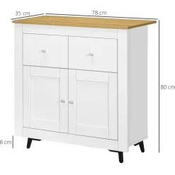 Aparador Tulipa Homcom 2 cajones + armario blanco 80x78x35 cm
