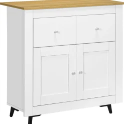 Aparador Tulipa Homcom 2 cajones + armario blanco 80x78x35 cm