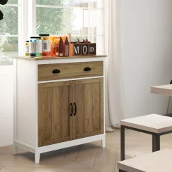 Aparador Tuvalu Homcom 2 puertas blanco/madera 89,4x78,5x39 cm