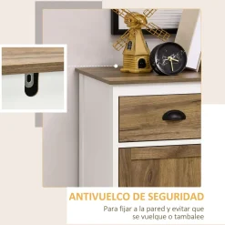 Aparador Tuvalu Homcom 2 puertas blanco/madera 89,4x78,5x39 cm