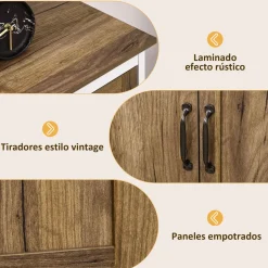 Aparador Tuvalu Homcom 2 puertas blanco/madera 89,4x78,5x39 cm