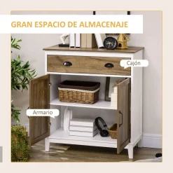 Aparador Tuvalu Homcom 2 puertas blanco/madera 89,4x78,5x39 cm