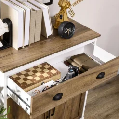 Aparador Tuvalu Homcom 2 puertas blanco/madera 89,4x78,5x39 cm