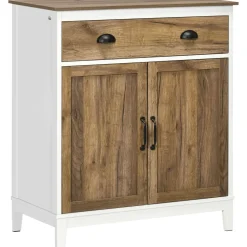 Aparador Tuvalu Homcom 2 puertas blanco/madera 89,4x78,5x39 cm