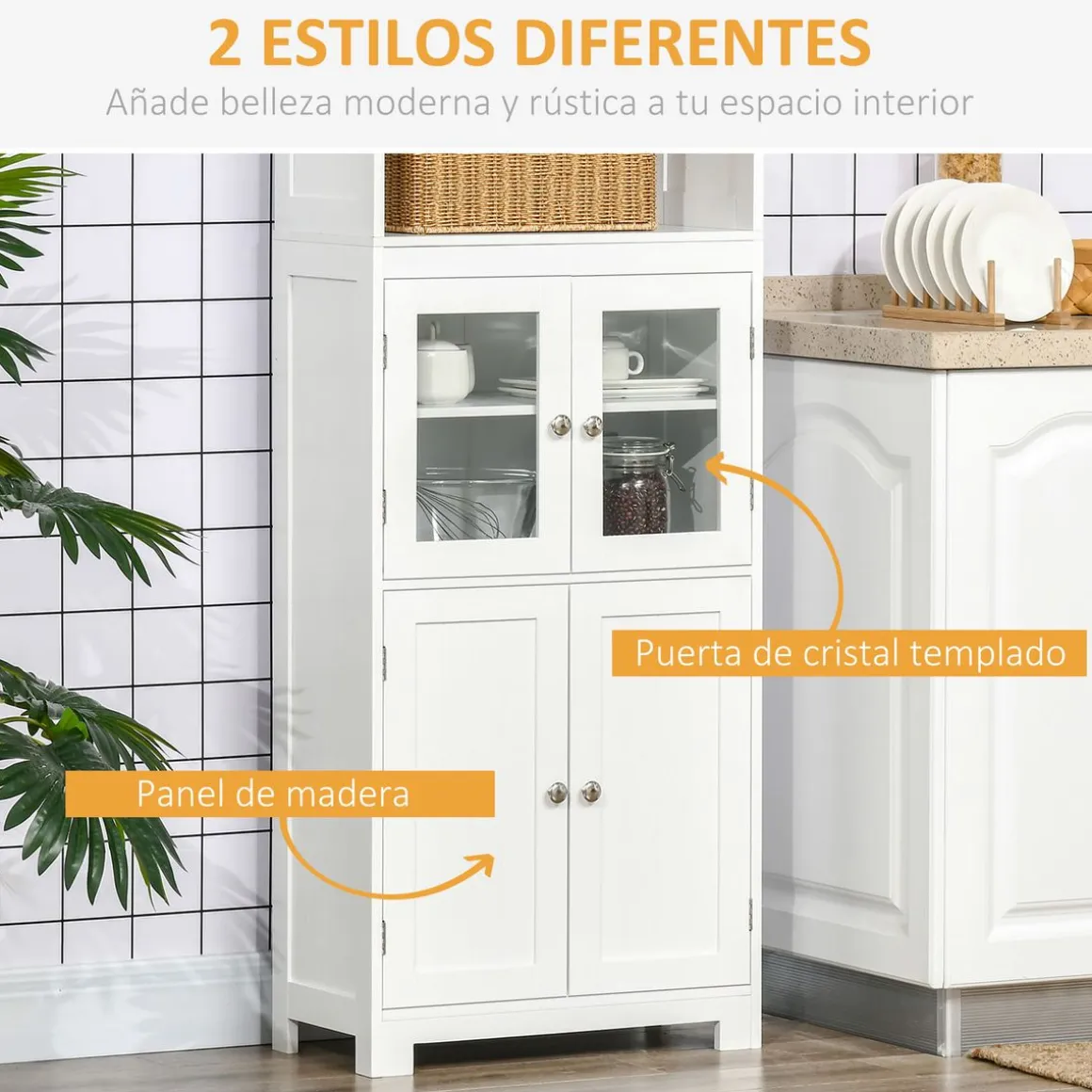 Aparador Unic Homcom 4 puertas + estantes abiertos blanco 162x60x30 cm