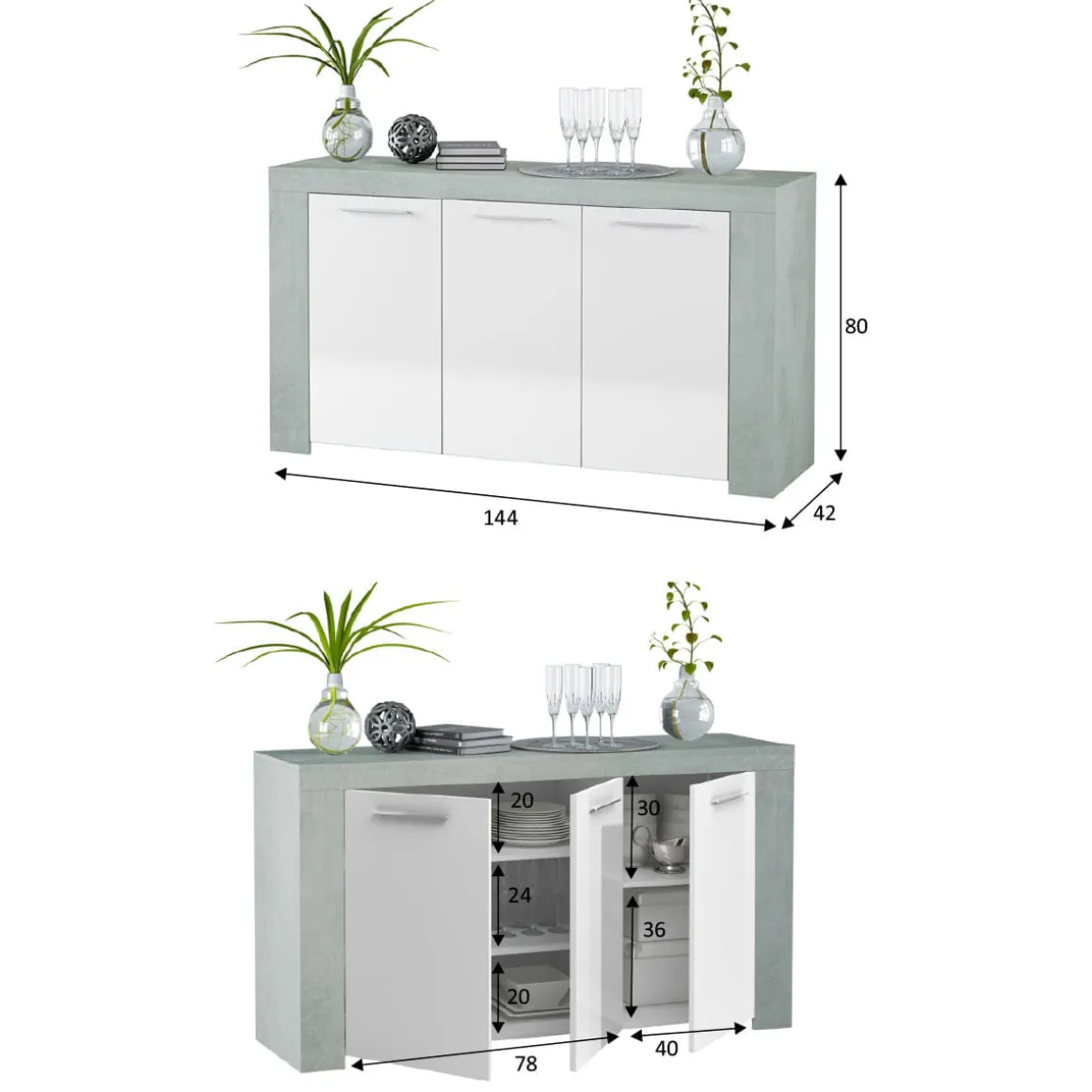 Aparador Urban 3 puertas 80x144x42 cm