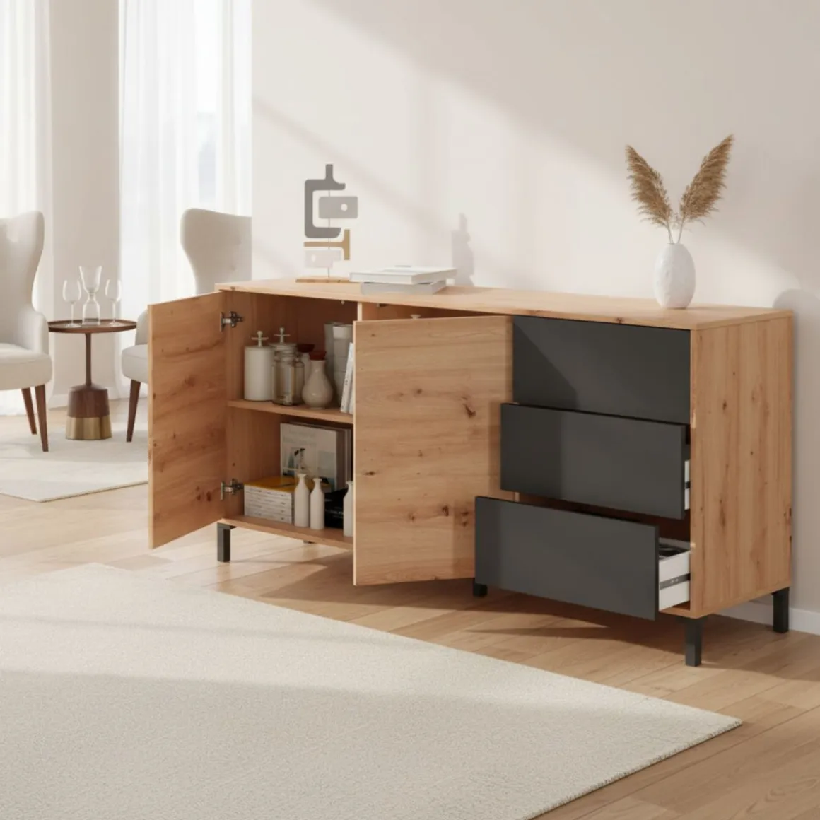 Aparador Urban Plus 2 puertas + 3 cajones 74x154x41 cm