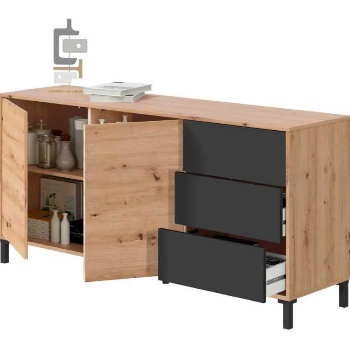 Aparador Urban Plus 2 puertas + 3 cajones 74x154x41 cm