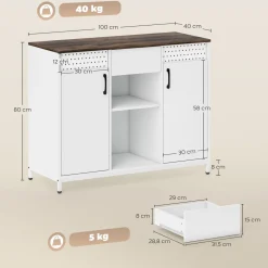 Aparador Valeria Homcom 2 puertas + 2 compartimentos abiertos + 1 cajón 80x100x40 cm