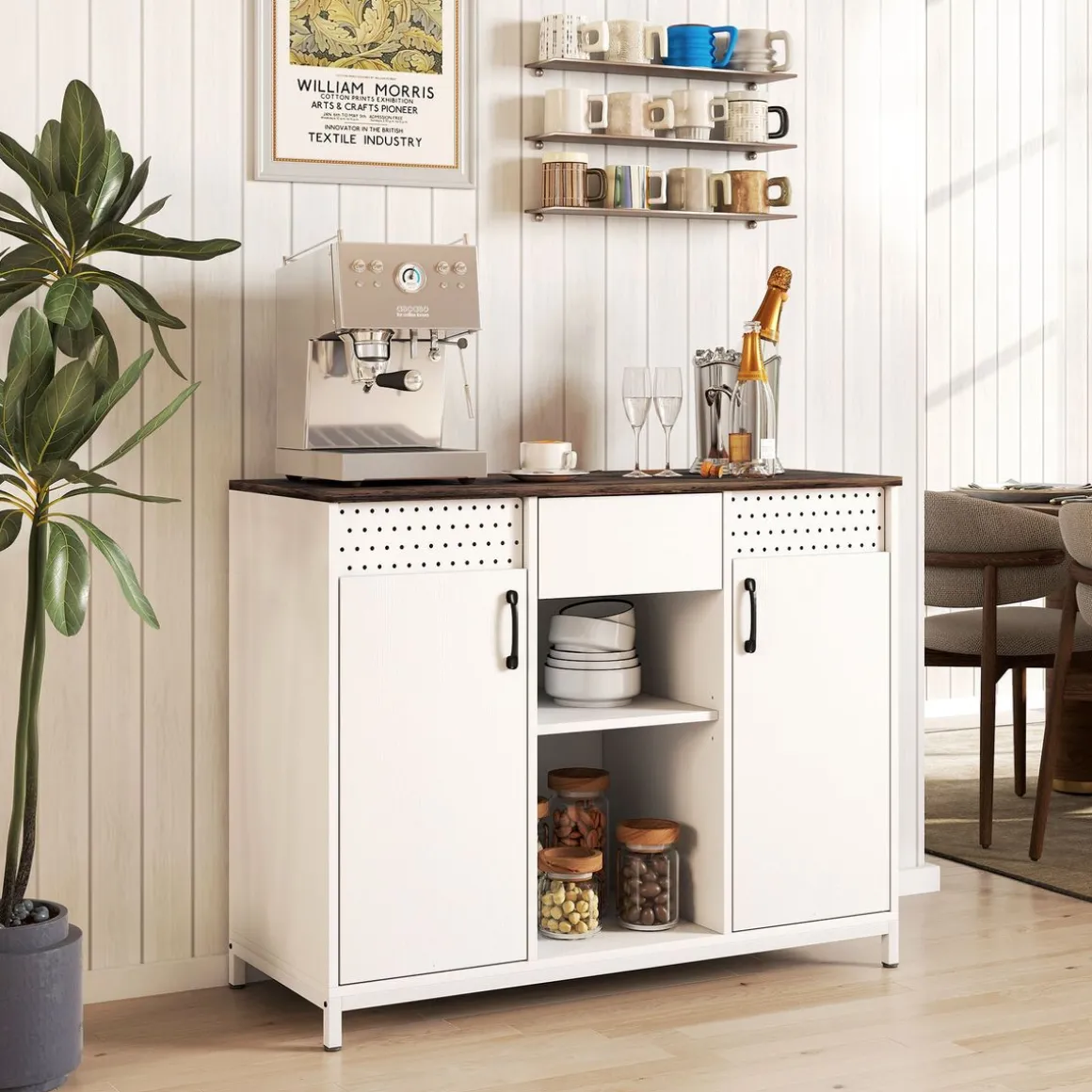Aparador Valeria Homcom 2 puertas + 2 compartimentos abiertos + 1 cajón 80x100x40 cm