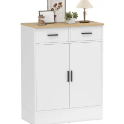 Aparador Venecia Homcom 2 cajones + 2 puertas blanco/natural 90,3x68,6x35 cm