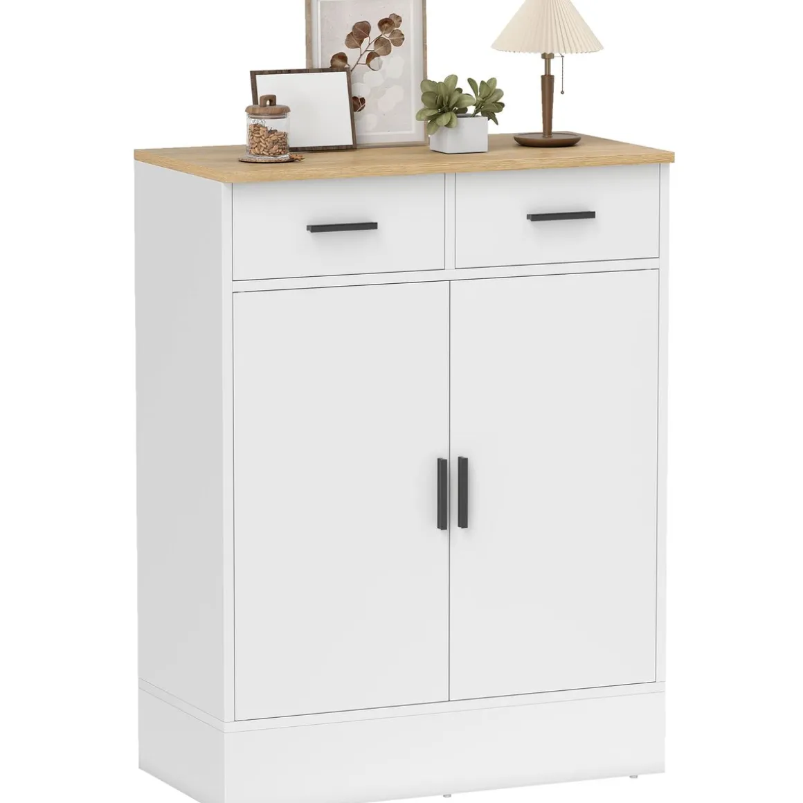 Aparador Venecia Homcom 2 cajones + 2 puertas blanco/natural 90,3x68,6x35 cm