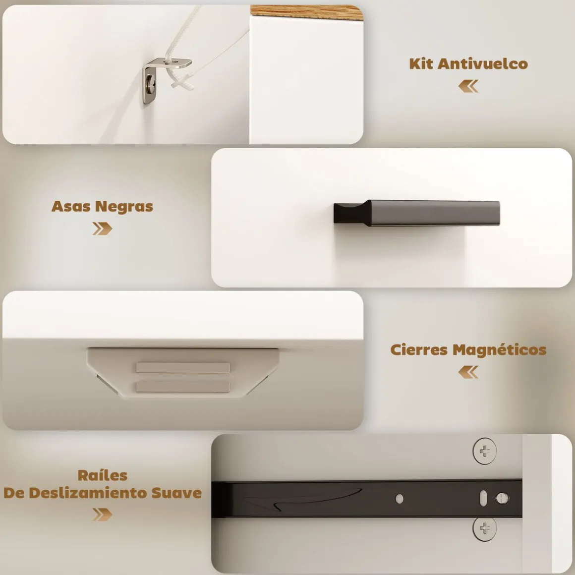 Aparador Venecia Homcom 2 cajones + 2 puertas blanco/natural 90,3x68,6x35 cm
