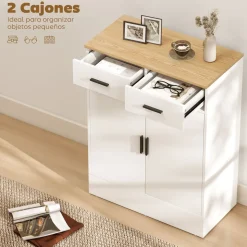 Aparador Venecia Homcom 2 cajones + 2 puertas blanco/natural 90,3x68,6x35 cm