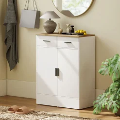 Aparador Venecia Homcom 2 cajones + 2 puertas blanco/natural 90,3x68,6x35 cm