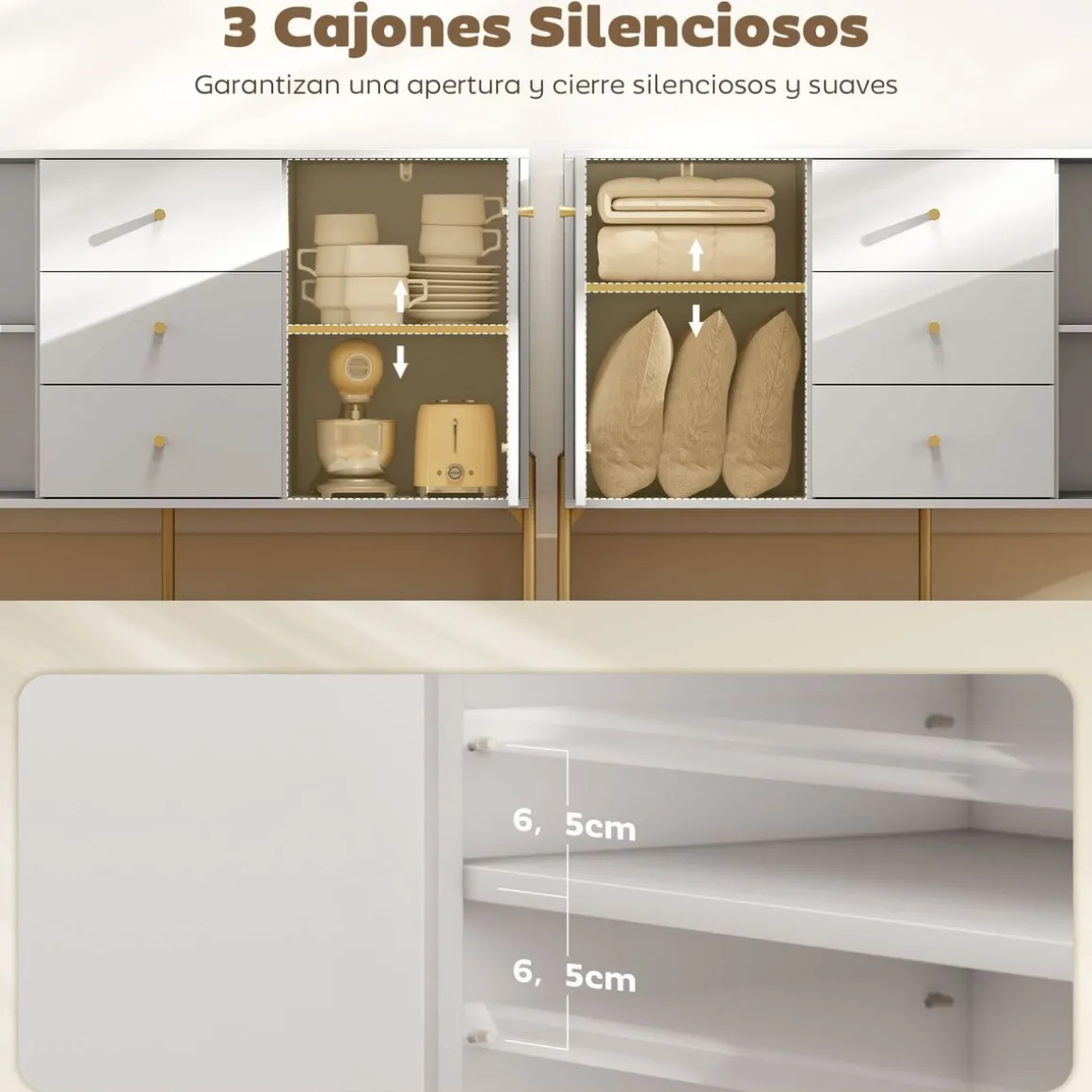 Aparador Vexa Homcom 2 puertas y 3 cajones blanco 76x120x39,1 cm