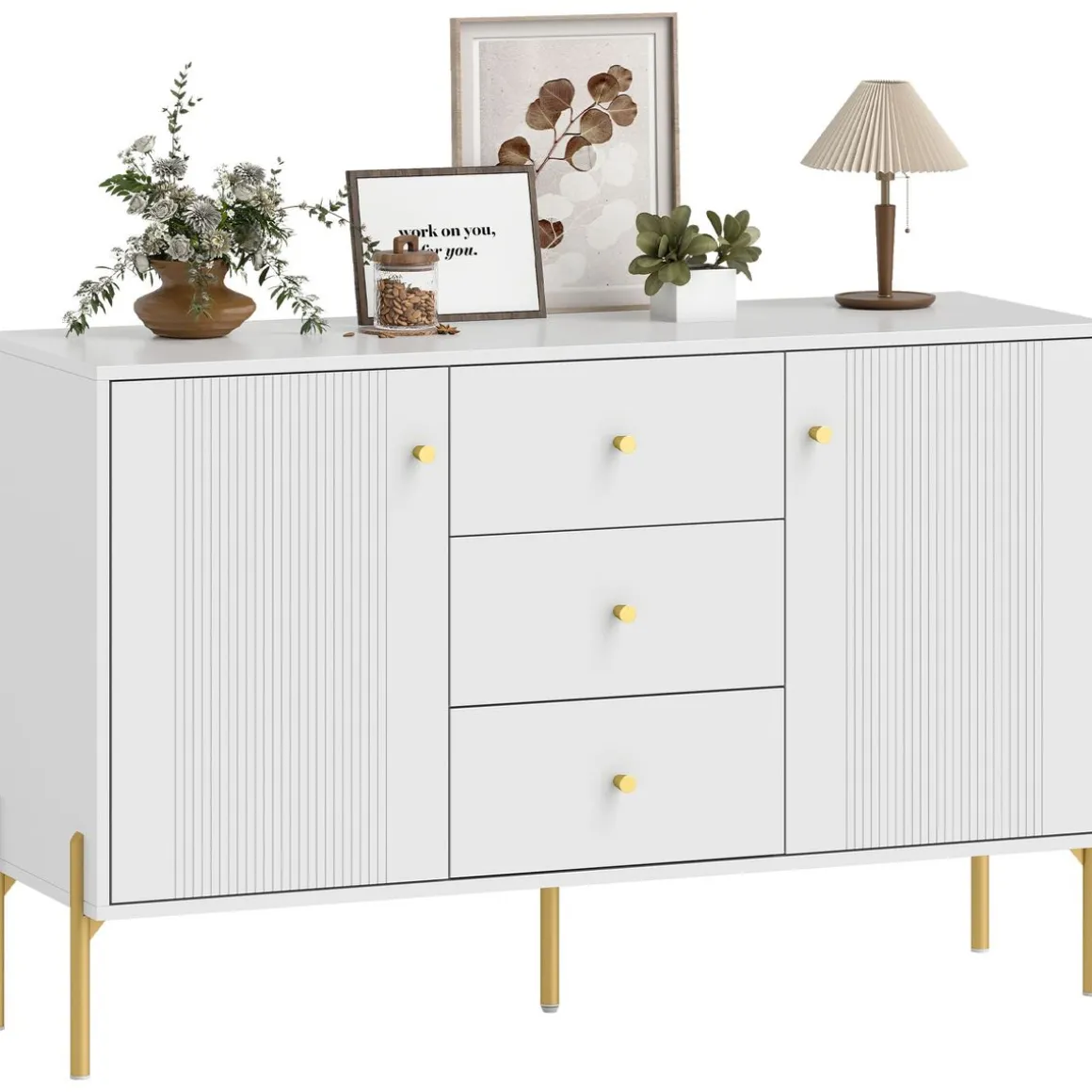 Aparador Vexa Homcom 2 puertas y 3 cajones blanco 76x120x39,1 cm