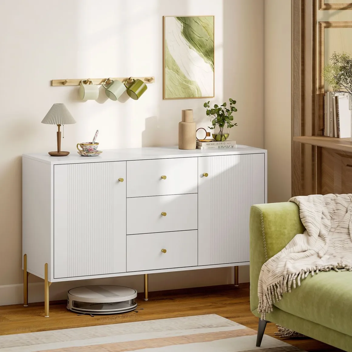 Aparador Vexa Homcom 2 puertas y 3 cajones blanco 76x120x39,1 cm