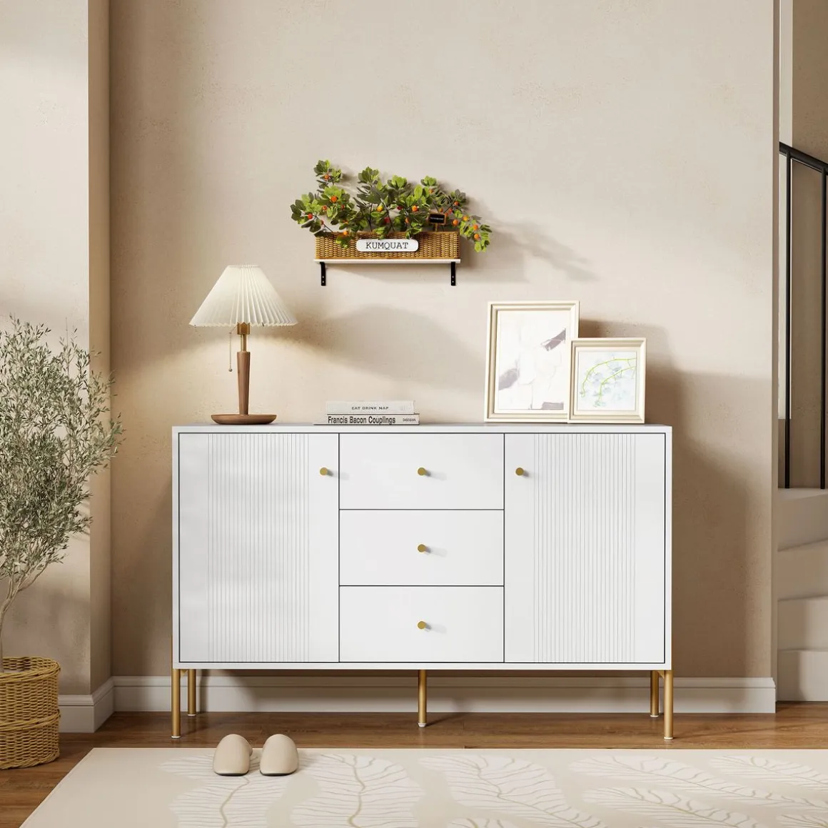 Aparador Vexa Homcom 2 puertas y 3 cajones blanco 76x120x39,1 cm