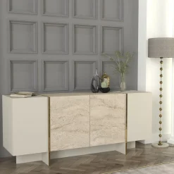 Aparador Veyron 4 puertas blanco/natural 75x180x46 cm