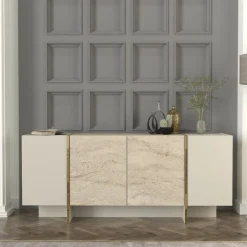 Aparador Veyron 4 puertas blanco/natural 75x180x46 cm