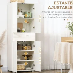 Aparador Viento Homcom 4 puertas + 2 cajones blanco 170x60x35 cm
