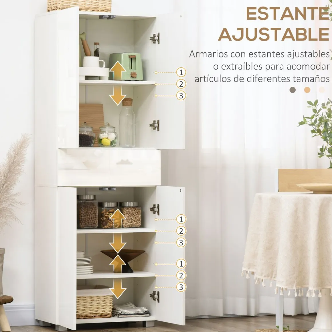 Aparador Viento Homcom 4 puertas + 2 cajones blanco 170x60x35 cm
